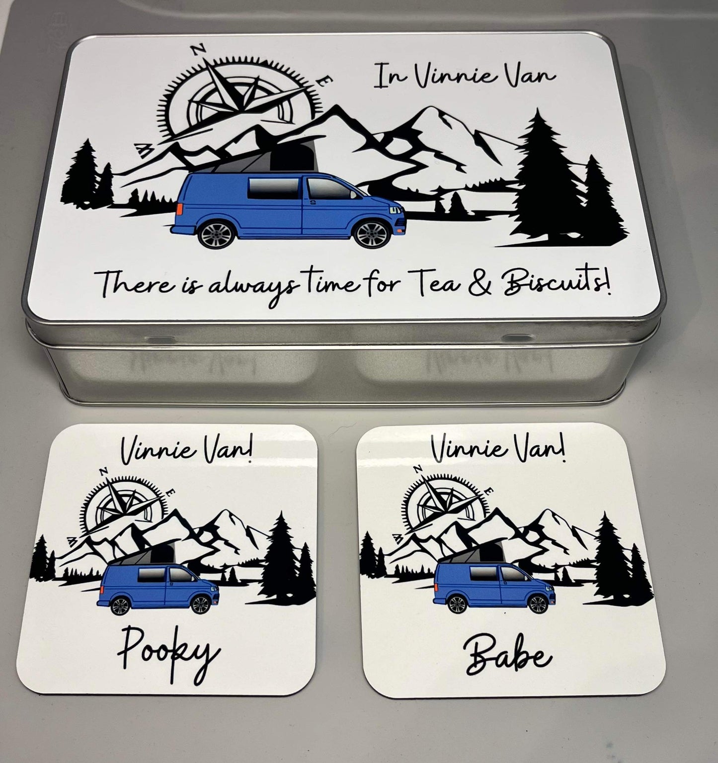 Biscuit Tin & 4 Coasters Set